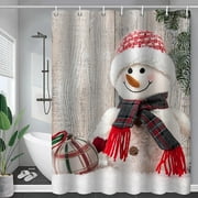 Clearance!SDJMa Christmas Shower Curtain, Snowman Christmas Tree Waterproof Bath Curtain for Bathroom, Fabric Shower Curtains with Hooks, Holiday Winter Gifts for Home Decorations, 59 x 78 Inches